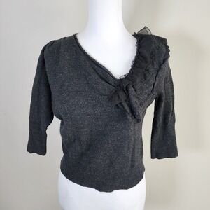 Anthropologie Knitted & Knotted Sweater Womens Small Wool Lace Ruffle Asymmetric